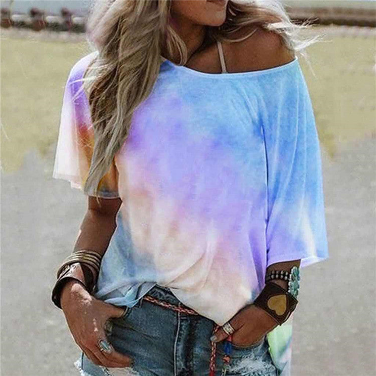 Tie-Dye Process Multi-Color Stitching Loose Fashion Short Sleeves