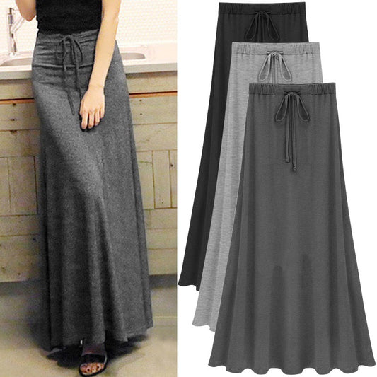Large A-Line Skirt, High-Waisted Skirt, Slit Long Skirt, Over-The-Knee Skirt