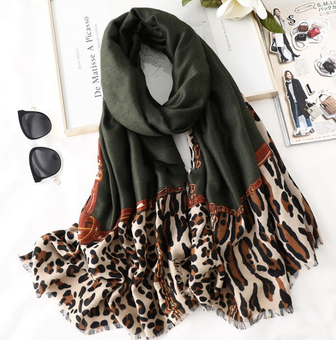Men's And Women's Cotton Scarf Casual Leopard Print Long Gauze Scarf