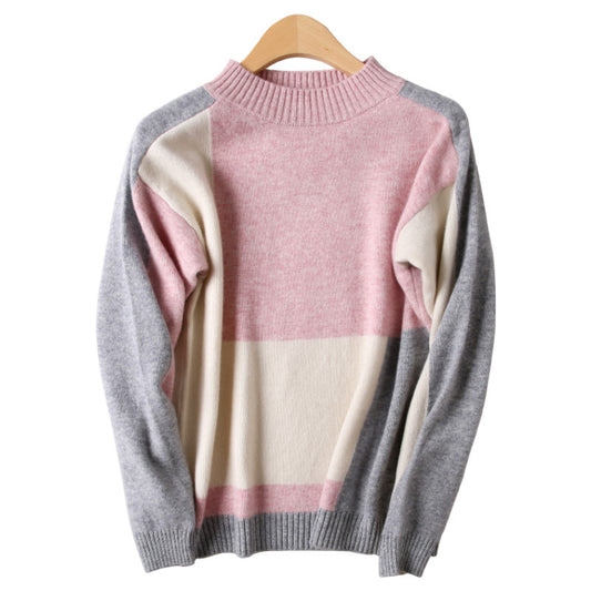 Pullover Round Neck Color Block Loose Sweater