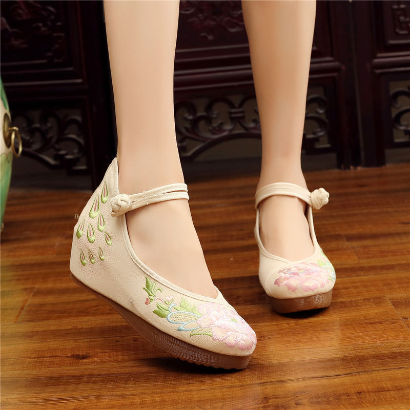 Shoes Women Lace Up Embroidered Shoes With High Slope