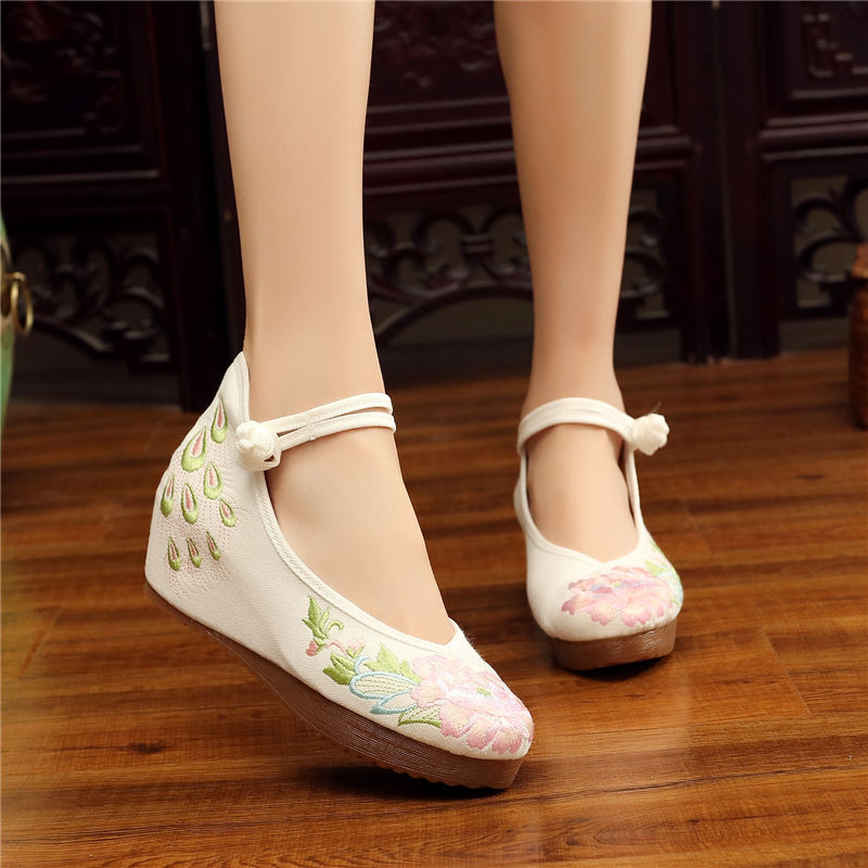 Shoes Women Lace Up Embroidered Shoes With High Slope