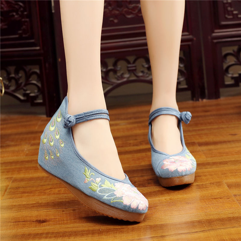 Shoes Women Lace Up Embroidered Shoes With High Slope