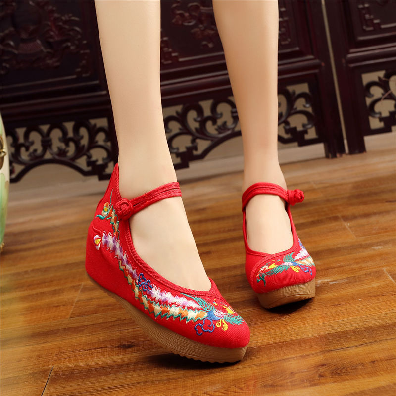 Shoes Women Lace Up Embroidered Shoes With High Slope