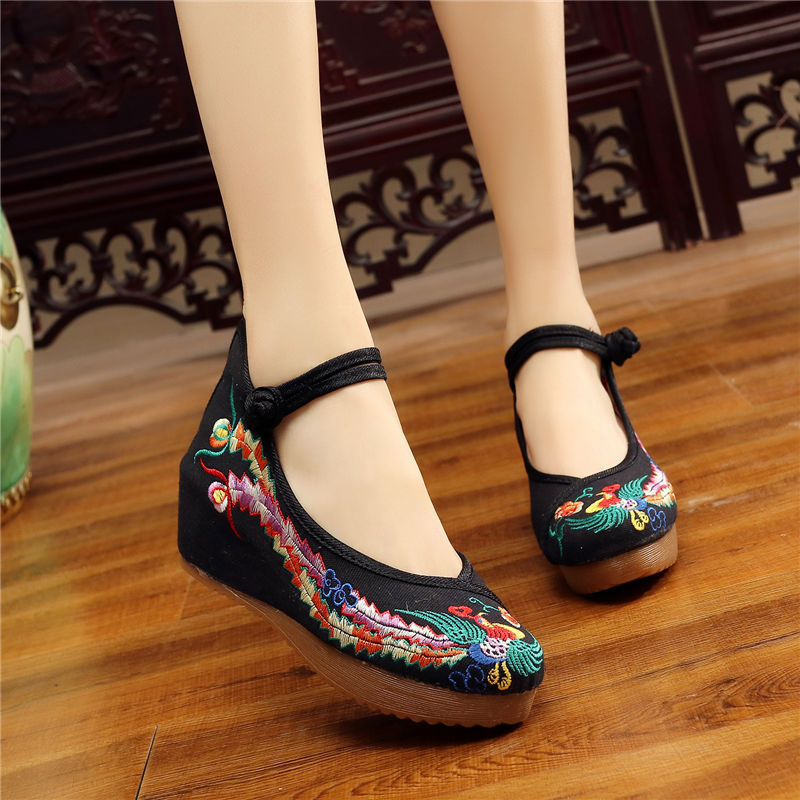 Shoes Women Lace Up Embroidered Shoes With High Slope