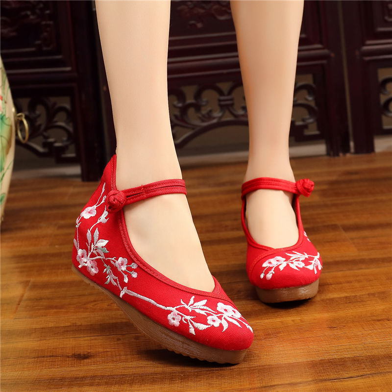 Shoes Women Lace Up Embroidered Shoes With High Slope