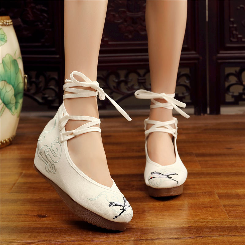 Shoes Women Lace Up Embroidered Shoes With High Slope