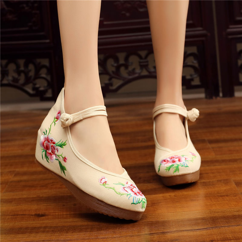 Shoes Women Lace Up Embroidered Shoes With High Slope