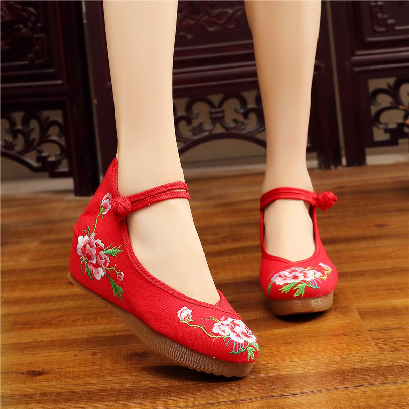 Shoes Women Lace Up Embroidered Shoes With High Slope