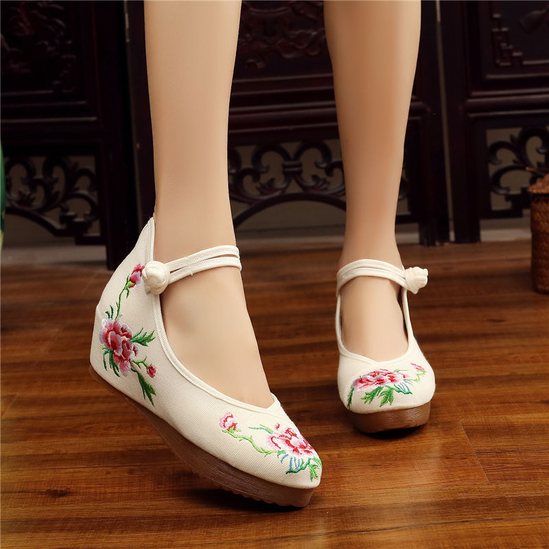 Shoes Women Lace Up Embroidered Shoes With High Slope