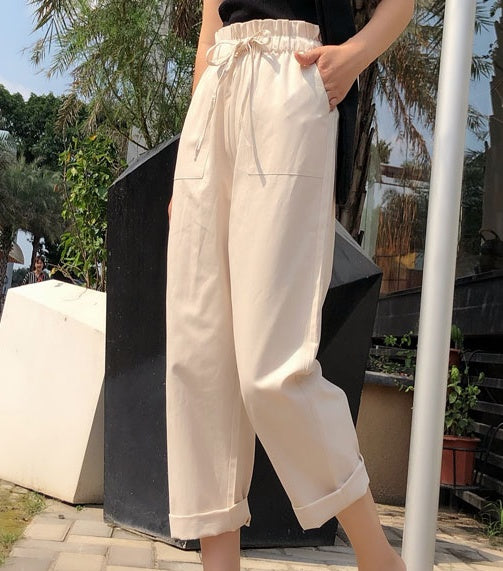 Cotton Cropped Trousers Women Loose Harem Pants casual Pants Thin Section