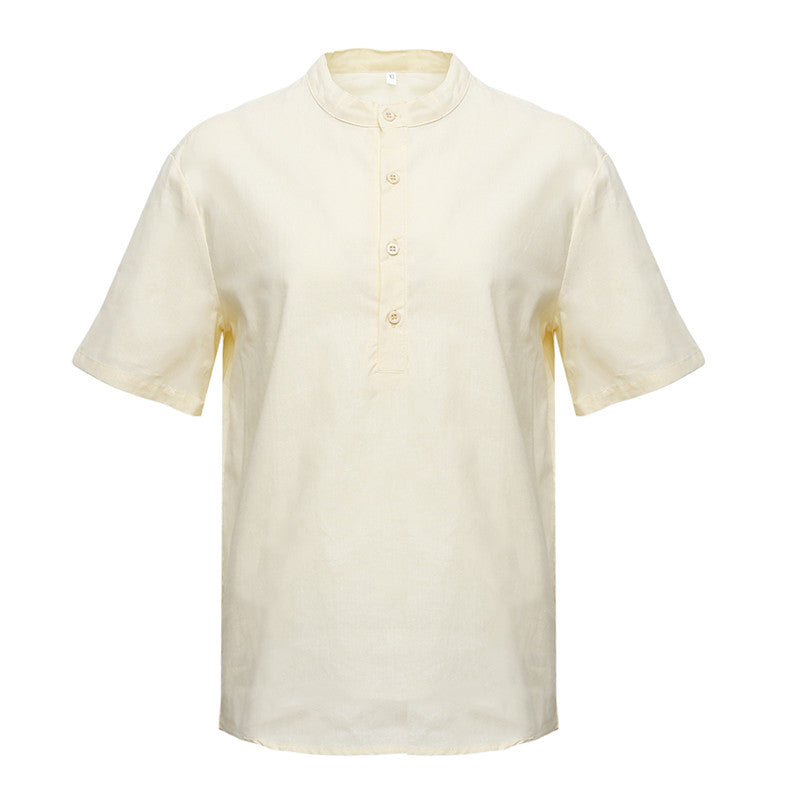 Men's Linen Button Loose Short Sleeve Top Solid Color Shirt