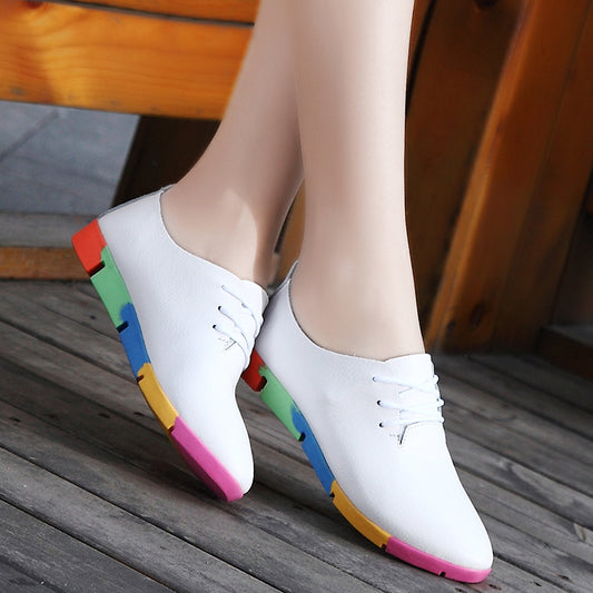 Pointed Women Leather Sole Patch Color shoes