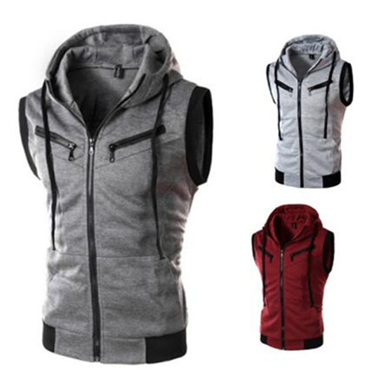 Men's Zipper Cardigan Sweater Sleeveless Hoodie Sweater Jacket Casual Vest Vest Men