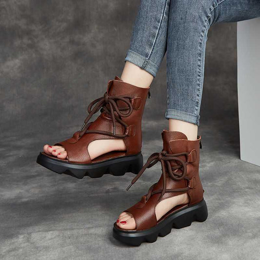 Soft Leather Sandals Women Spring And Summer Thick-Soled Women'S Shoes Fish Mouth Platform Shoes