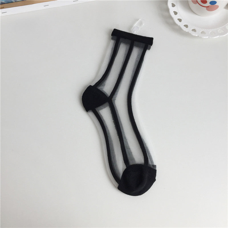Transparent Glass Stockings Crystal Socks Polka Dot Check Striped Short Socks
