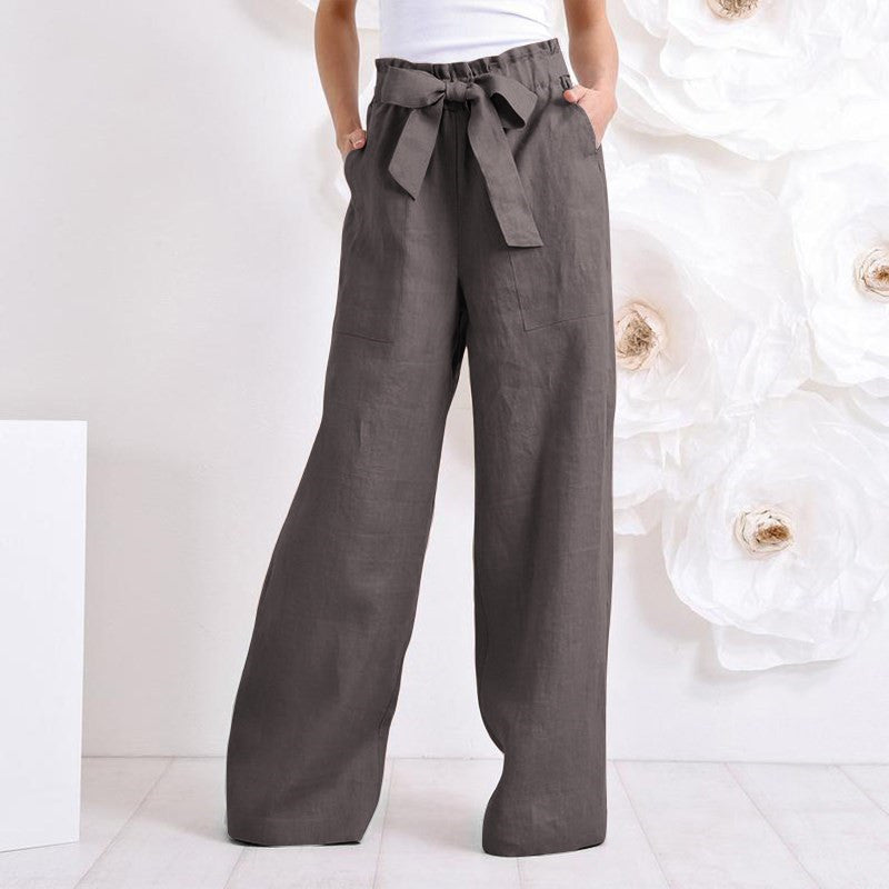 Women Pants Vintege Elastic Waist Long Pants Trousers