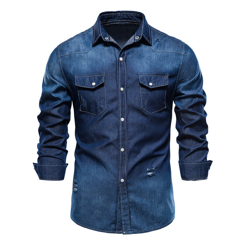 Men's Slim-fit Denim Shirt Casual Fashion Trend