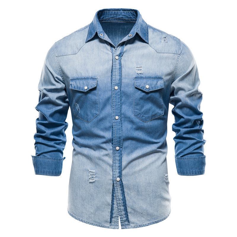 Men's Slim-fit Denim Shirt Casual Fashion Trend