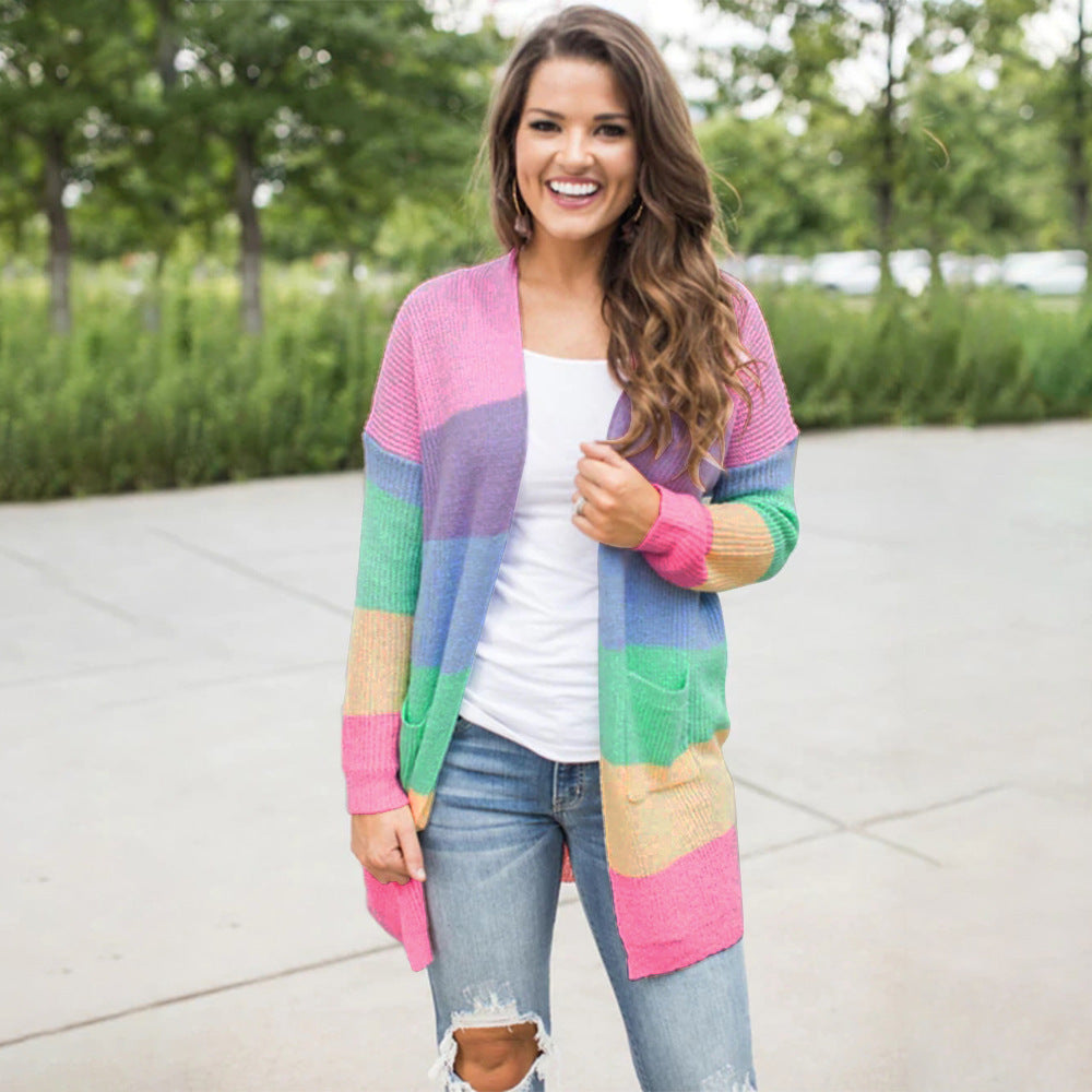 Rainbow Contrast Striped Sweater