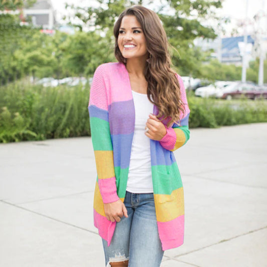 Rainbow Contrast Striped Sweater