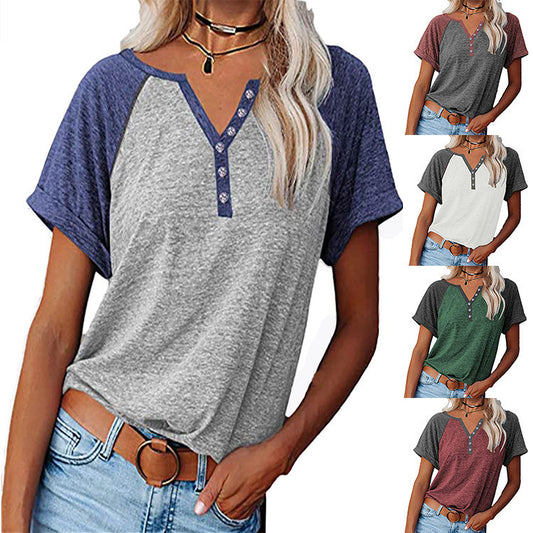 Summer New Sporty Fashion Color Matching Loose Short-Sleeved T-Shirt