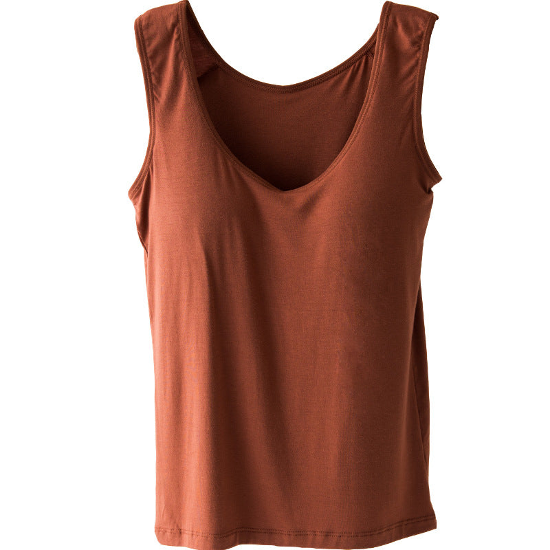 Solid Color Camisole Women's Chest Pad Sleeveless Inner Match Outer Wear