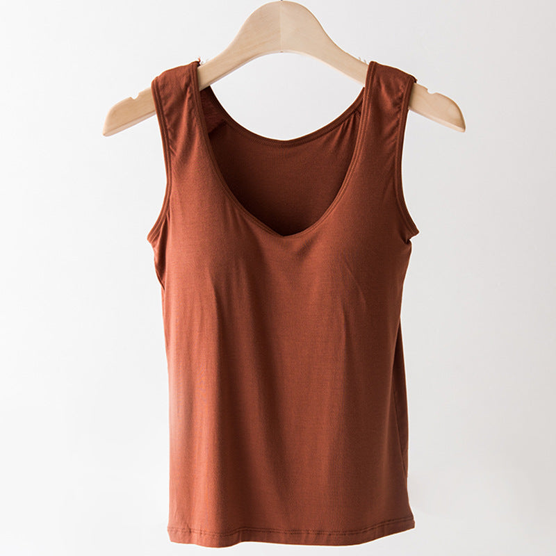 Solid Color Camisole Women's Chest Pad Sleeveless Inner Match Outer Wear