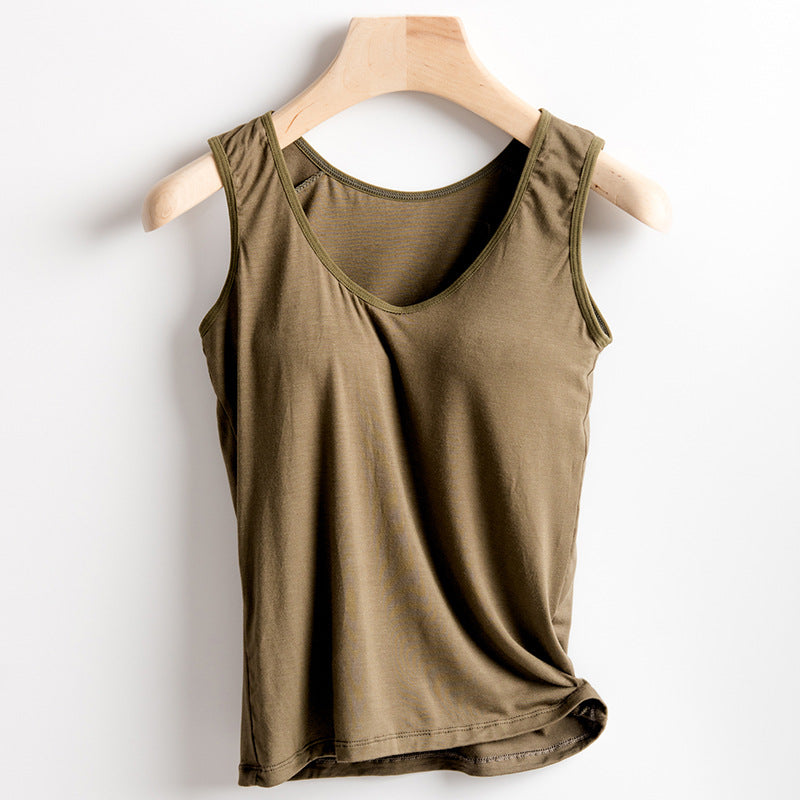 Solid Color Camisole Women's Chest Pad Sleeveless Inner Match Outer Wear