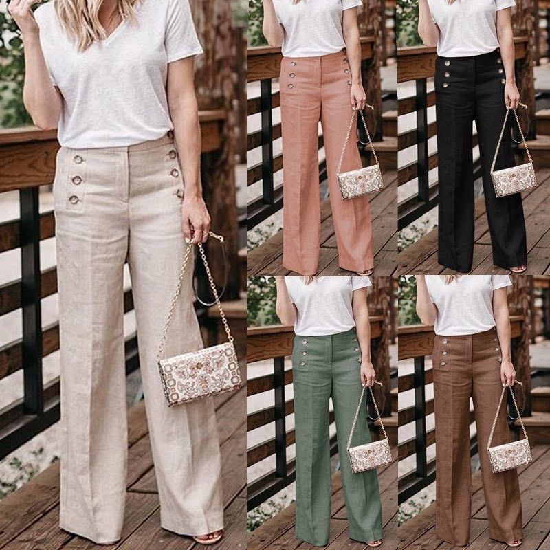 Button wide leg pants