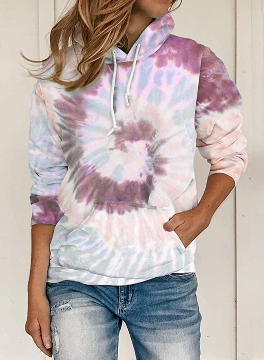 Tie-dye printed hooded long-sleeved sweatshirt