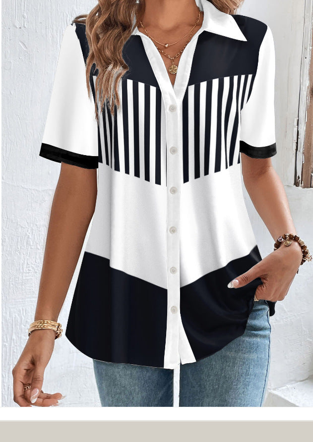 Women's Fashionable Temperament Lapel Short Sleeve Cardigan Top