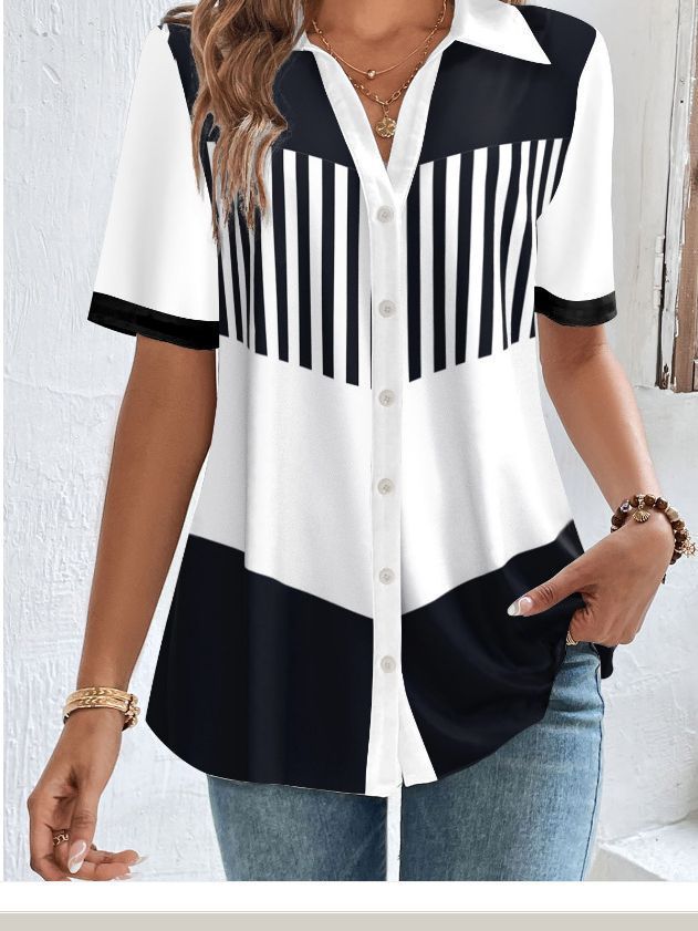 Women's Fashionable Temperament Lapel Short Sleeve Cardigan Top