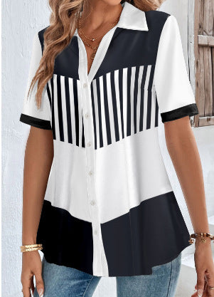 Women's Fashionable Temperament Lapel Short Sleeve Cardigan Top