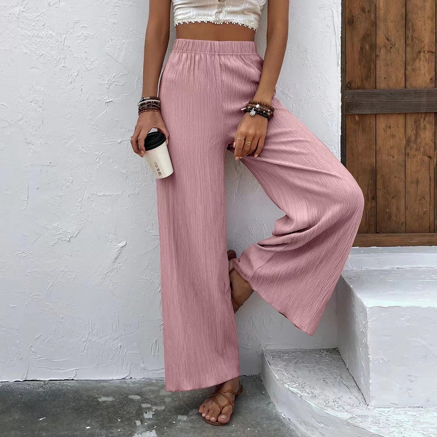 Women's Clothing Casual Loose Slimming Crumpled Wide-leg Pants