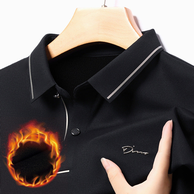 Long Sleeve T-shirt Men's Lapel Stretch Keep Warm Middle-aged Shirt Men