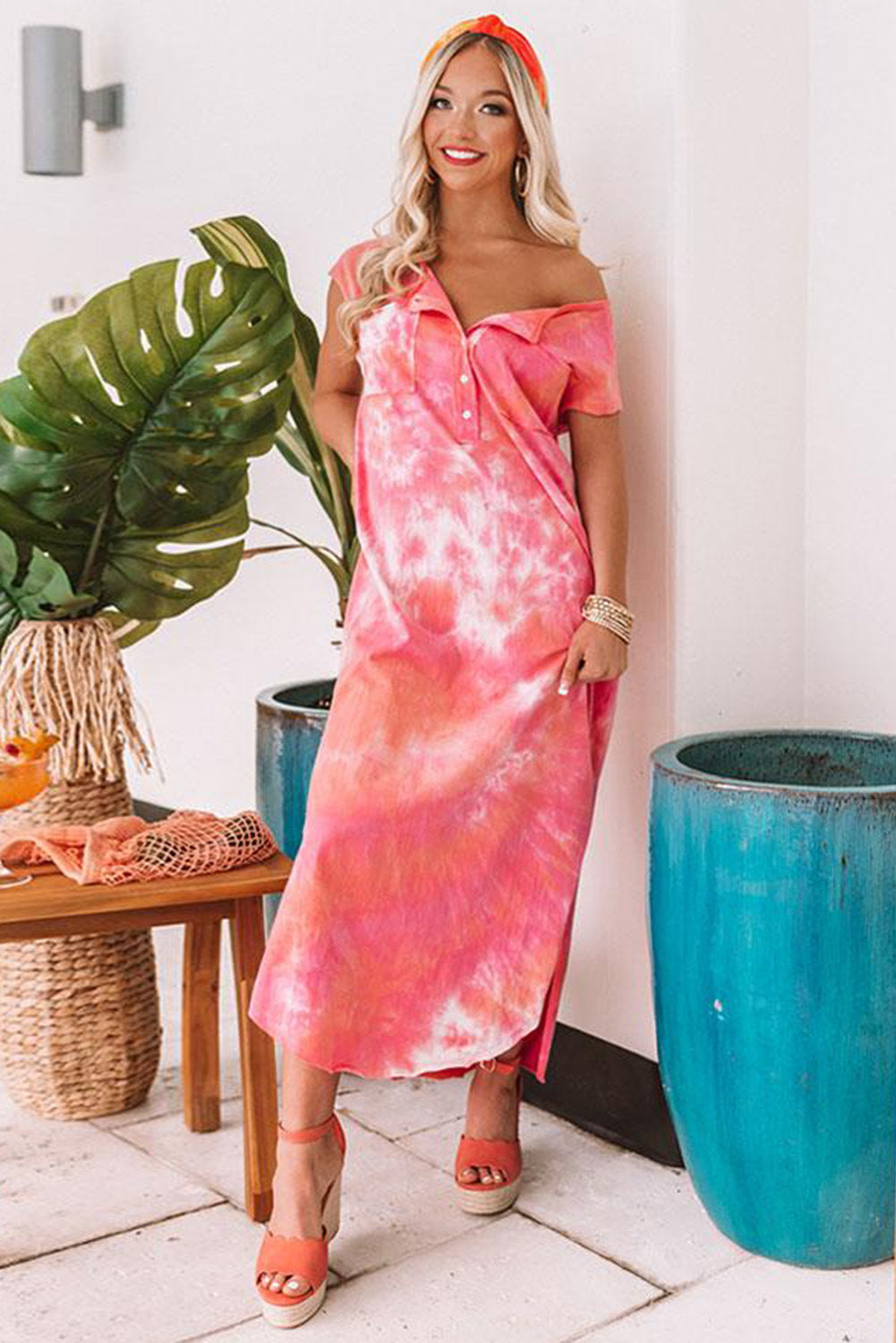 Tie-dye print split dress