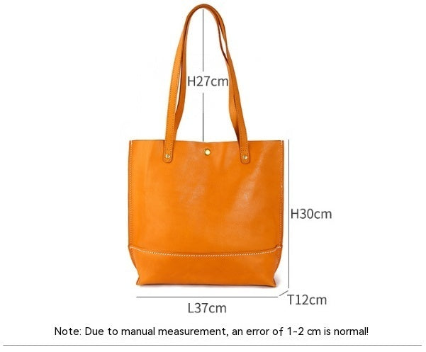 Top Layer Cowhide Handbag Korean Casual Large Capacity Women's Shoulder Bag