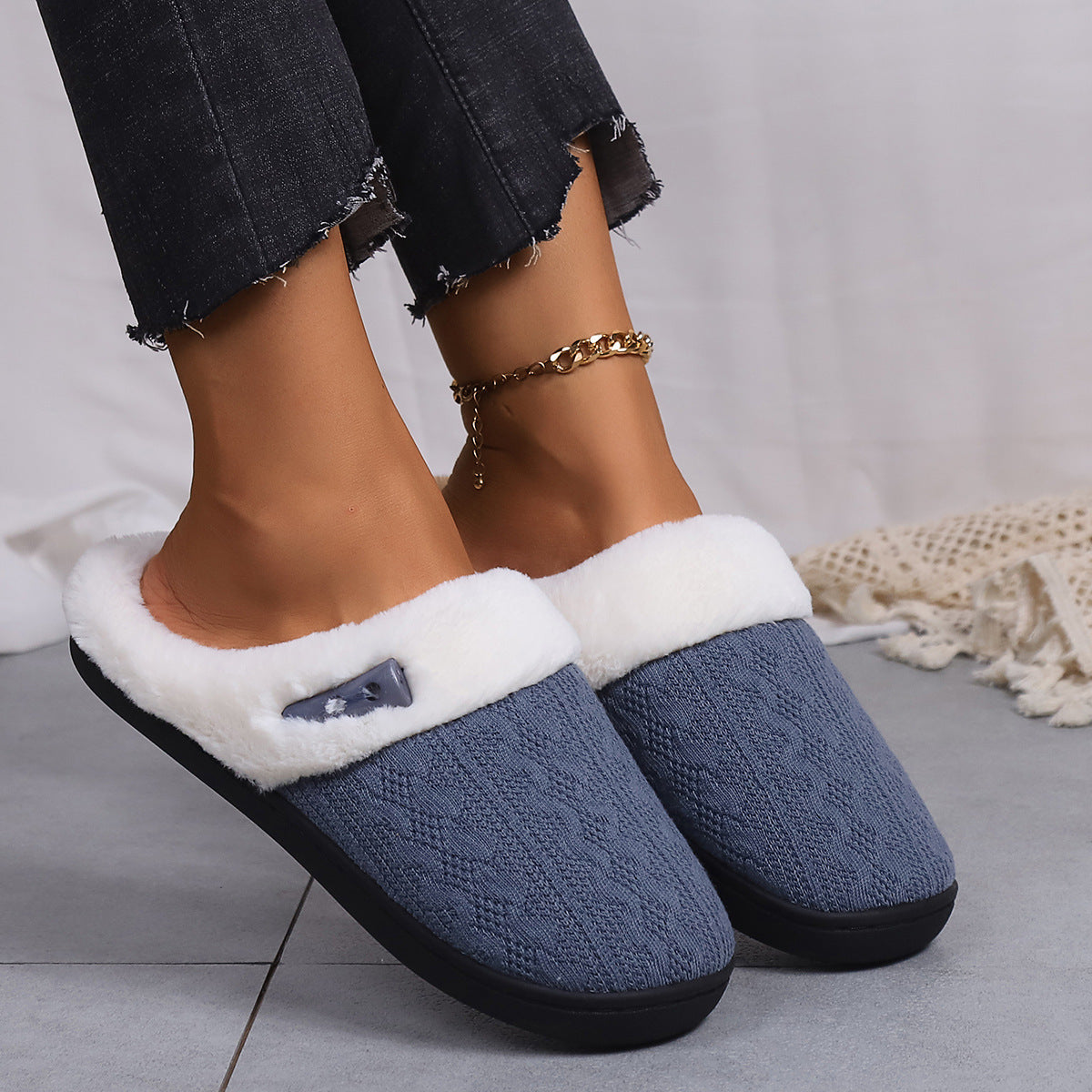 Thick Fabric Slippers Men And Women Warm Couple Cotton Slippers Toe Cap