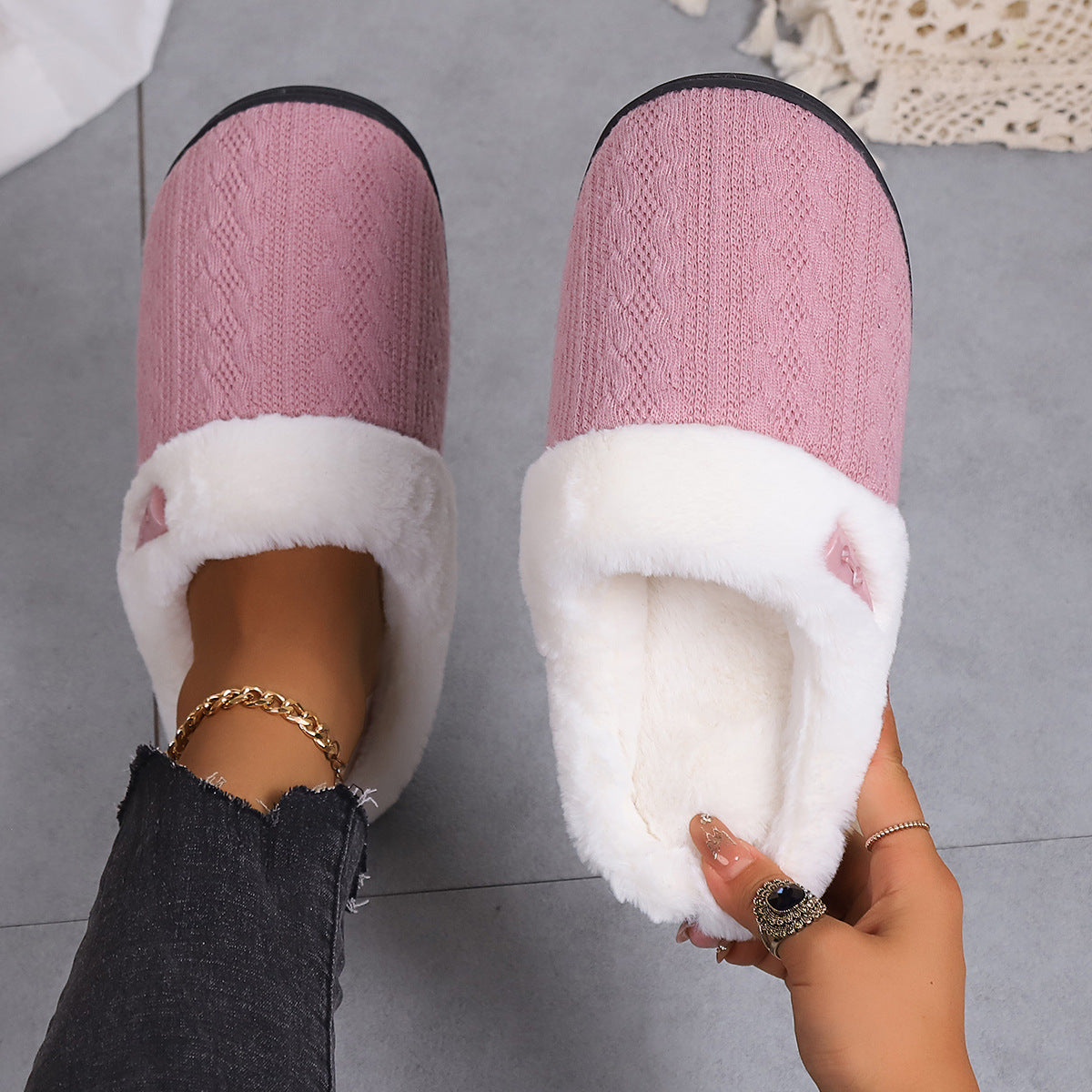 Thick Fabric Slippers Men And Women Warm Couple Cotton Slippers Toe Cap