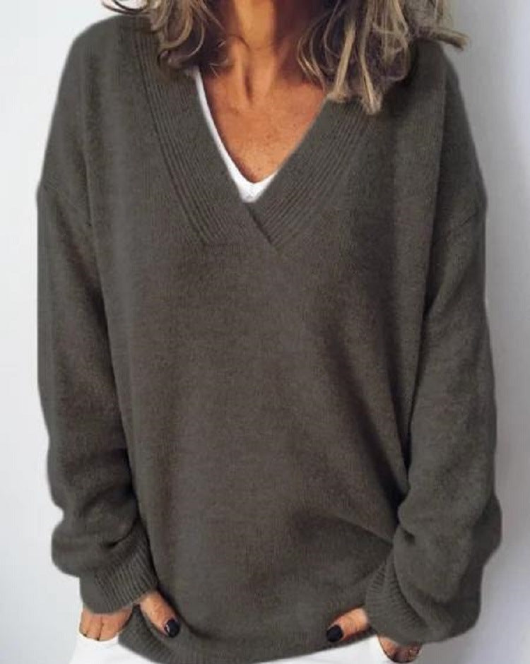 Women's Pullover V-neck Multicolor Loose Casual Sweater