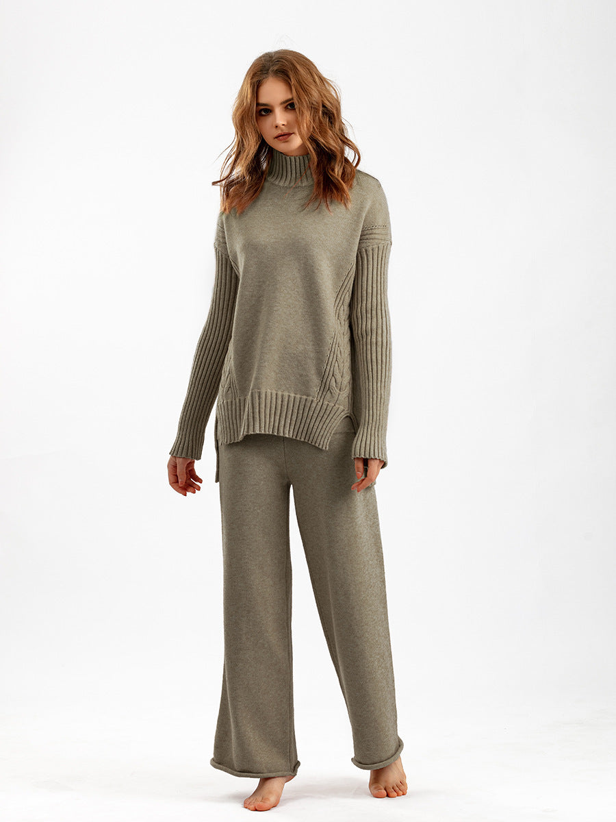 New Fashionable Stylish Sweater Suit Drape Knit Wide Leg Pants Two-piece Set For Women