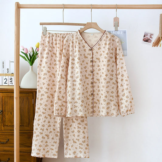 New Crepe Pajamas Spring Summer Cotton Gauze Homewear