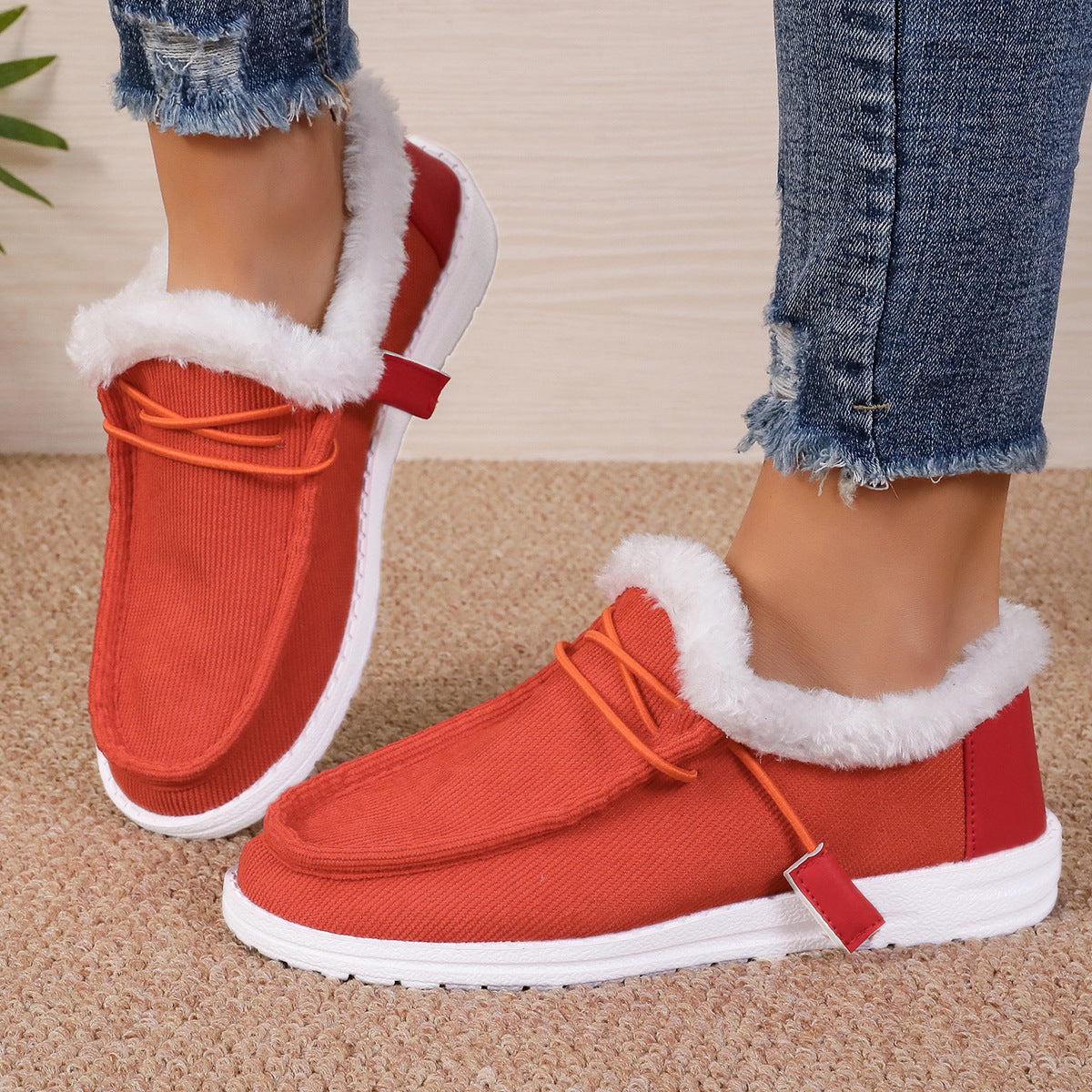 Women's Round Head Lace Plus Velvet Warm Shoes