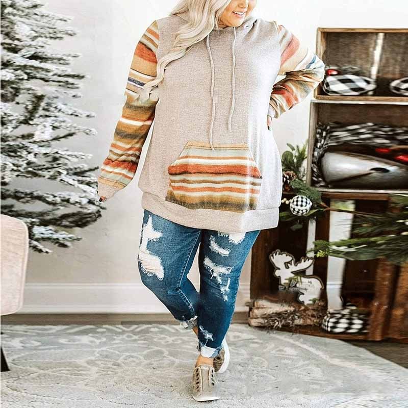 Women's Casual Printed Stitching Hooded Sweater