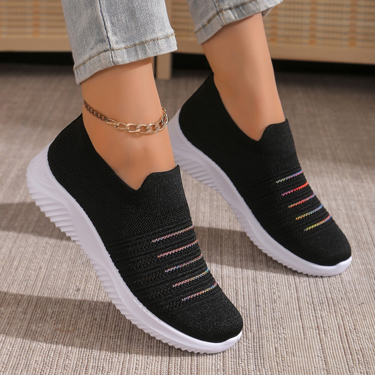 Plus Size FlyKnit Lightweight Women's Shoes Flat Breathable