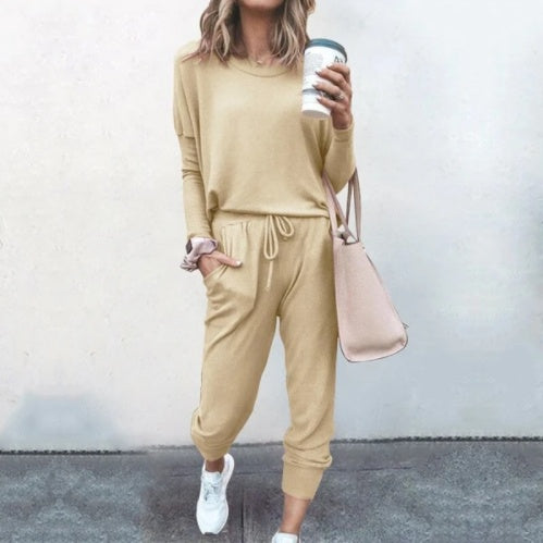 Loose Solid Color Long Sleeve Casual Set