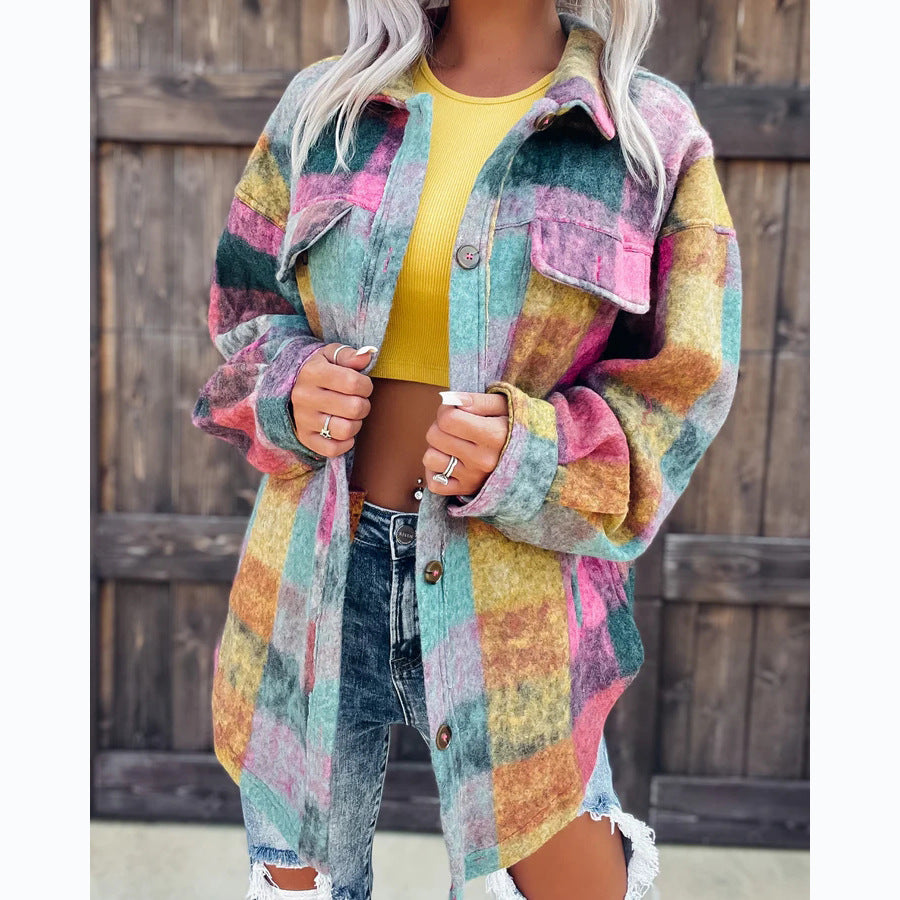 Printed Fashion Polo Collar Long-sleeved Coat