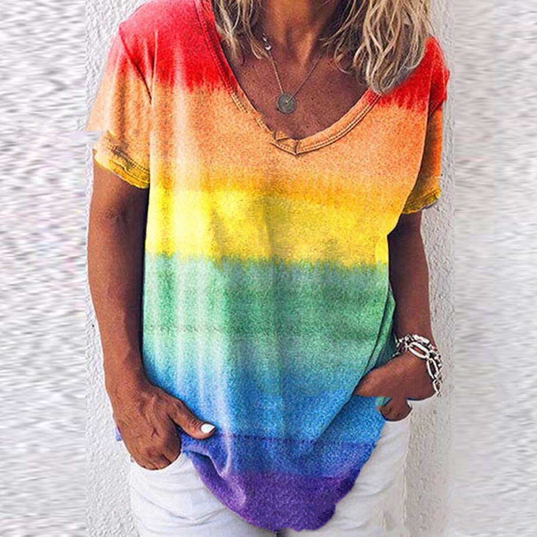 Tie-dye Gradient Loose Plus Size Ladies Rainbow Loose T-shirt