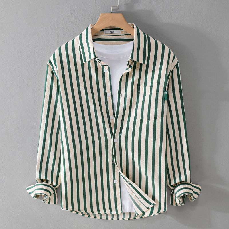 Color Matching Long Sleeve Stripe Men's Shirt